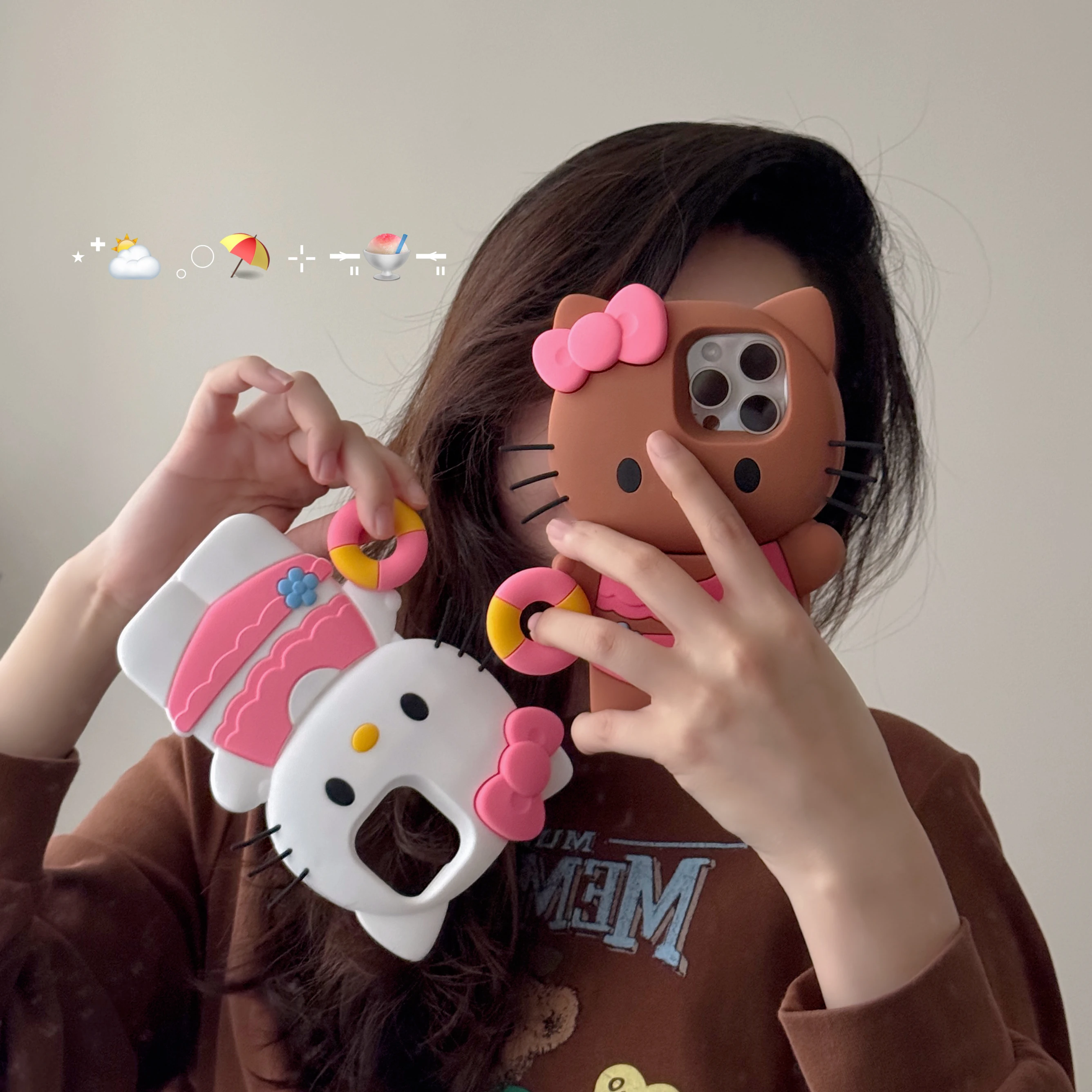 Cute Sanrio Hello Kitty 3D Stereoscopic Phone Case For IPhone 15 14 13 12 11 Pro Max Funny Summer Style Silicone Soft Back Cover