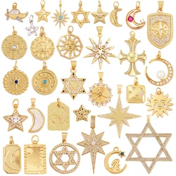 Delicacy Hollow Out Star Moon Sun Charm Pendant,Cubic Zirconia Pave Crystal Necklace Bracelet Jewelry Accessories Supplies L45
