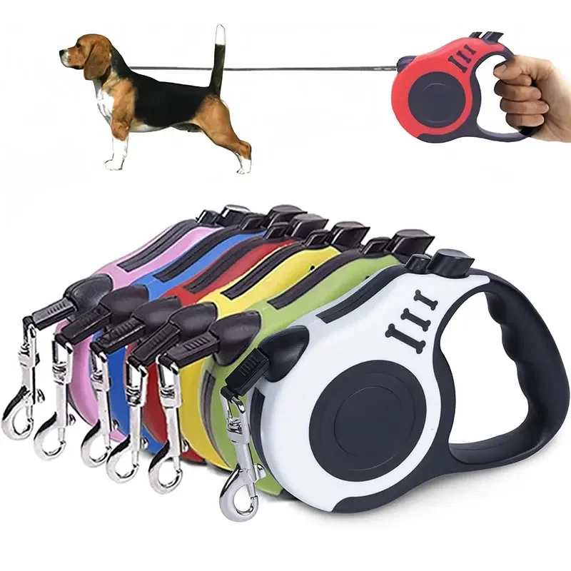 Correa para perro de 3m y 5m, nailon fuerte para cachorros, para perros pequeños, medianos y grandes, gatos, retráctil automático, duradero,