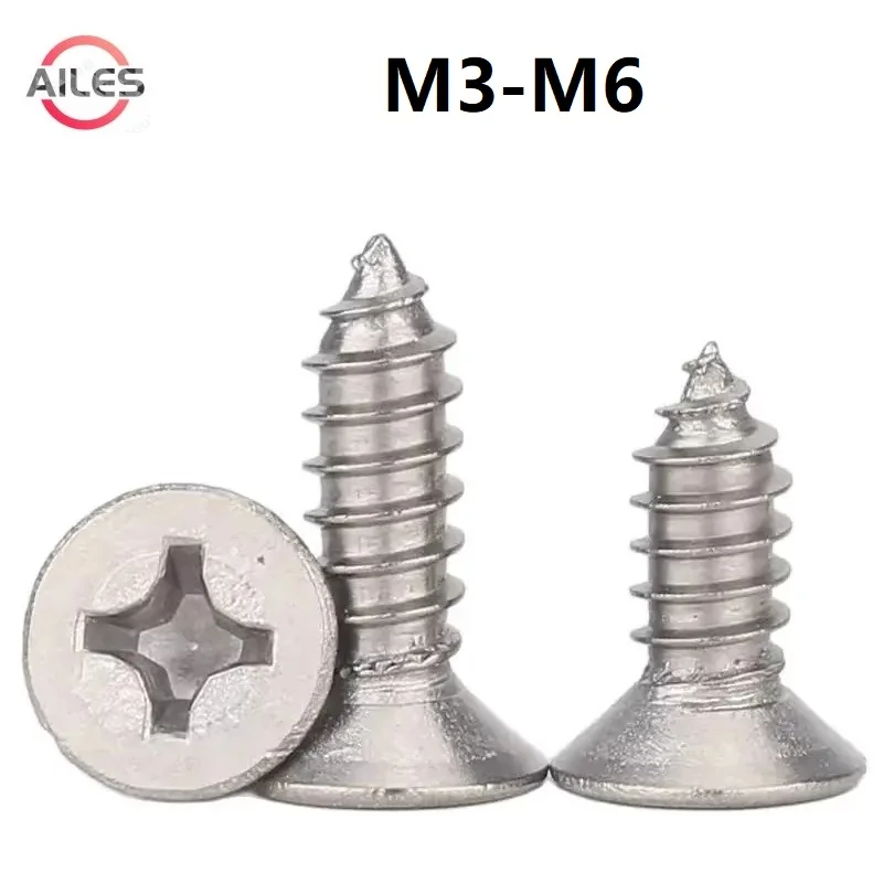 TItanium Alloy TA2 Flat Head Cross Recessed Countersunk Head Self Tapping Screws Pure Titanium Flat Head PhilipsDrilling Screws