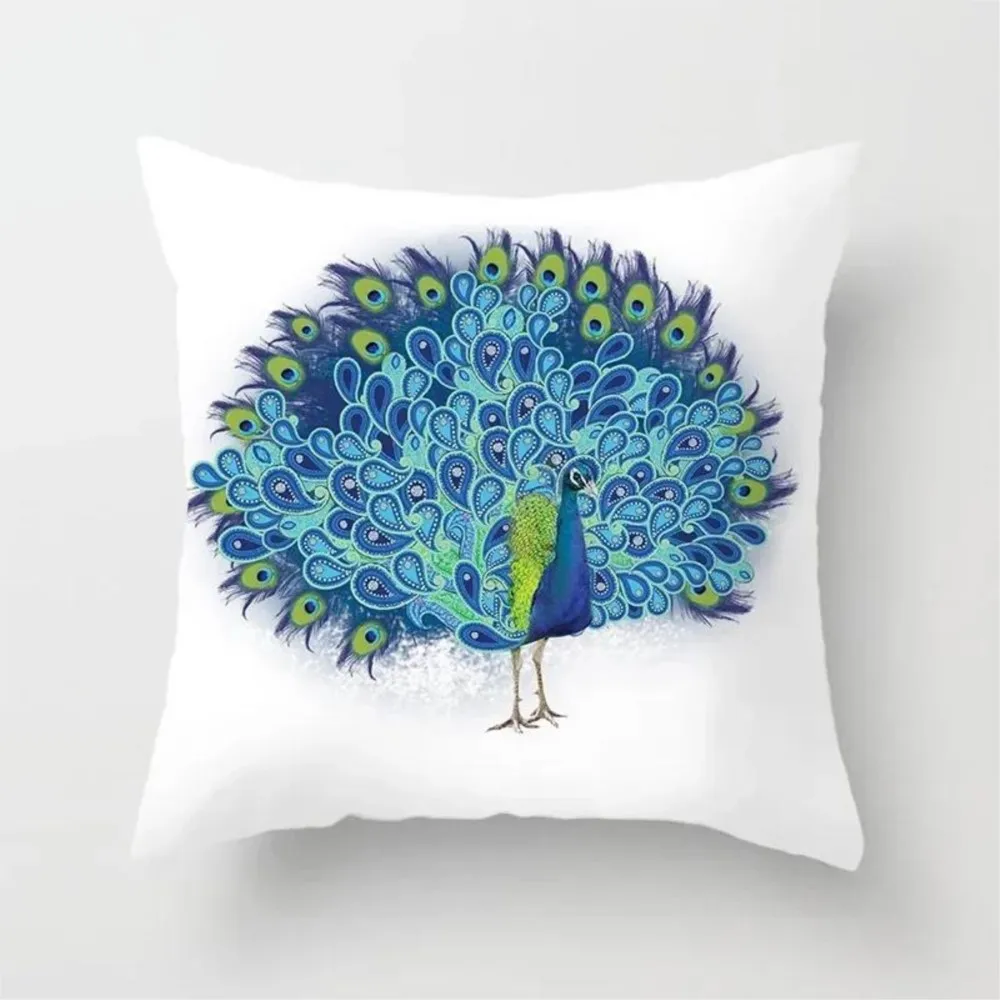 Peacock Feather Collection Double-sided Printed Throw PillowShort Plush Suitable Living Room Bedrooms Sofas Throw Cushion