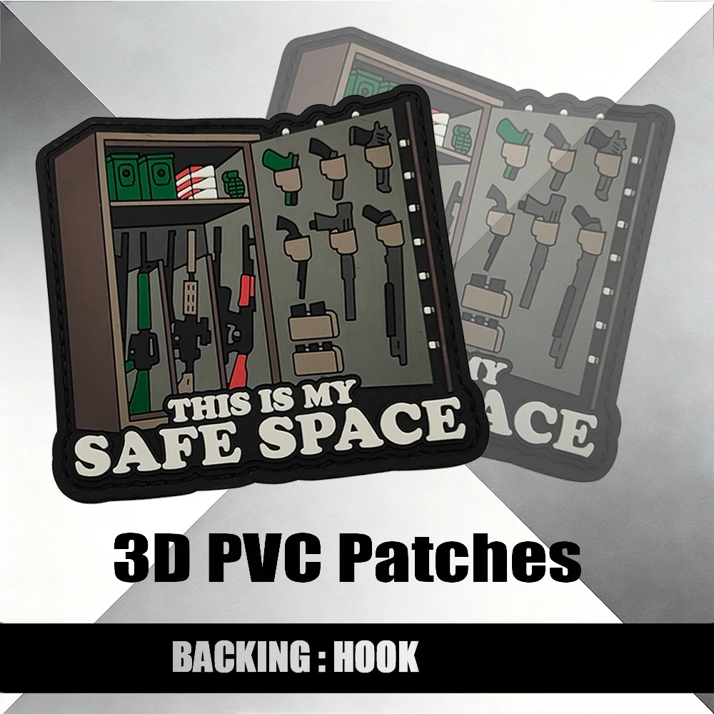 Funny Gun Safe PVC Patch This Is My Safe Space Hook Backing Tactical Badge for Jacket Backpack Decor