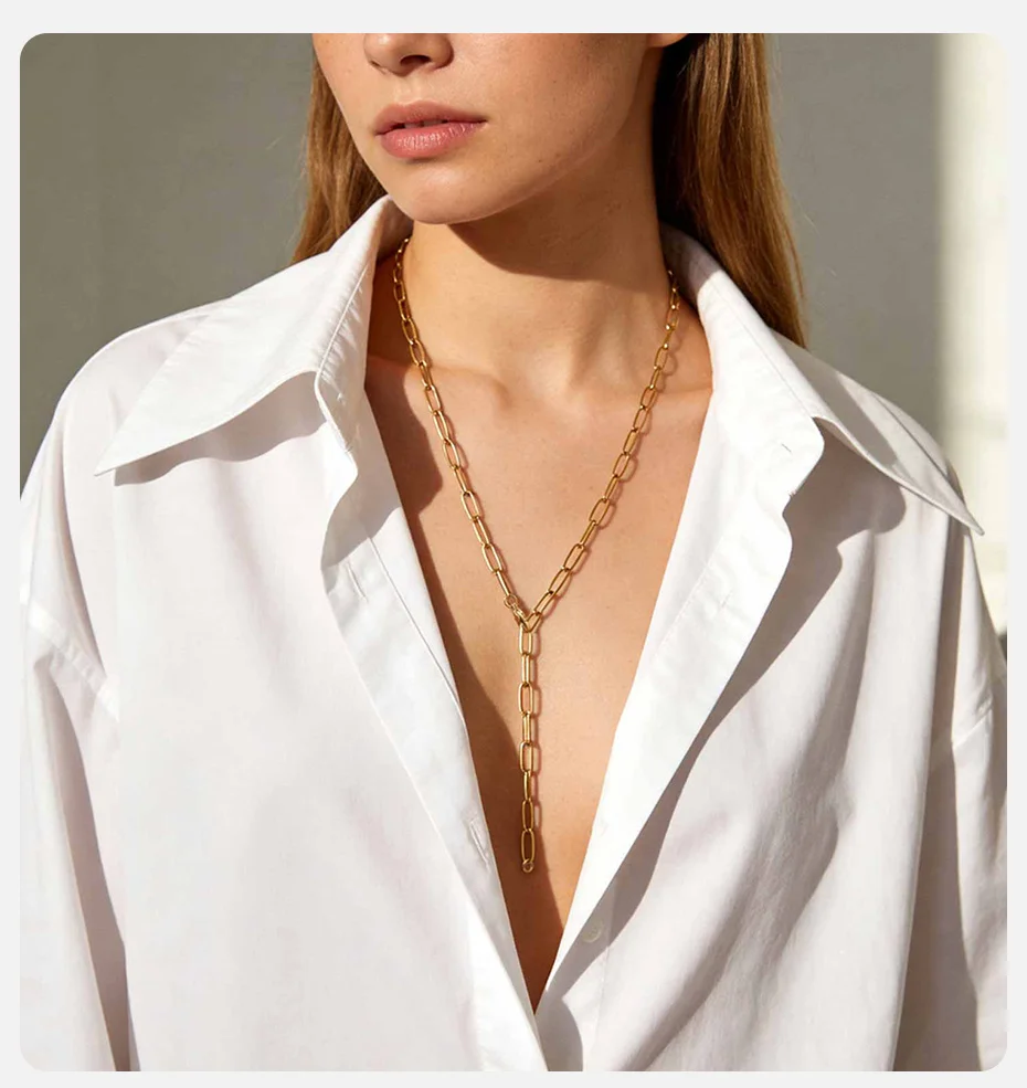 Vnox Minimalistische Vergoldete Rechteckige Kettenkette Europäisch-Amerikanischer Ins-Stil Y-Form Lange Kette Party Urlaub Schmuck Geschenk – Detail 2