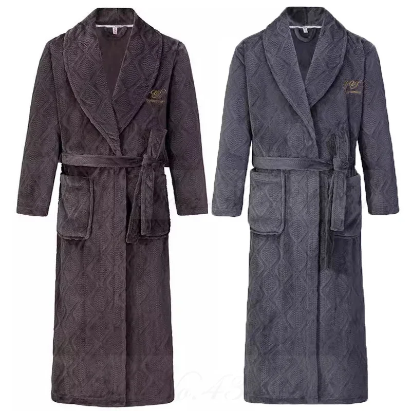 Winter Nightwear Kimono Bathrobe Gown PLUS SIZE Thick Flannel Long Robe Couple Sleepwear Home Clothes Coral Fleece Loungewear