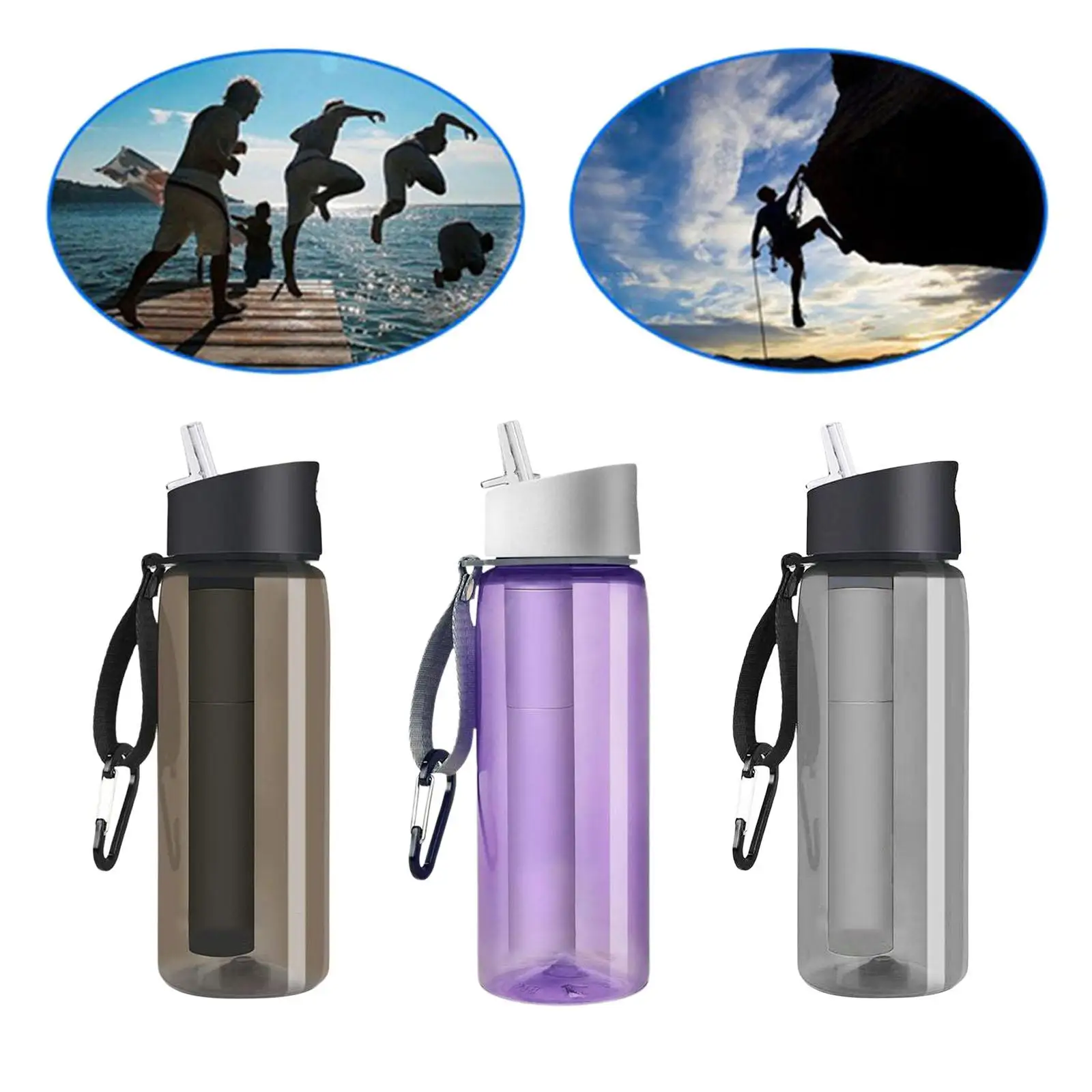 Filtered Water Bottle with Filter Straw BPA Free Portable Reusable for Sport