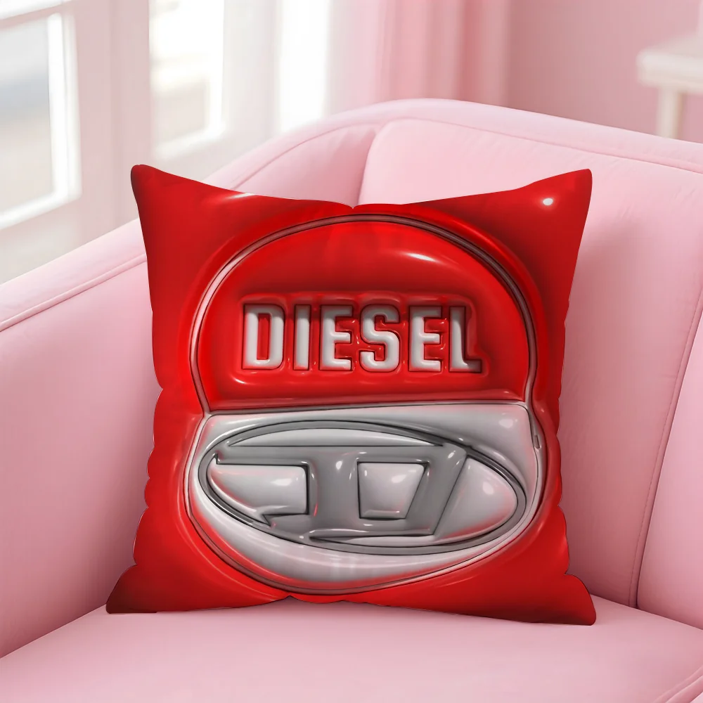 

Diesel Bran Logo Essential Square Pillow Case Anti-dustmite Pillowcase Invisible zipper silky short plush Sofa cushion cover