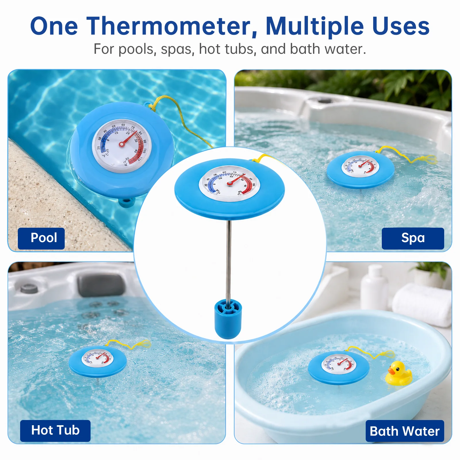 Afbeelding 6: Drijvende zwembadthermometer met dubbele schaal Fahrenheit Celsius onderwater thermometer voor zwembaden, spa's en bubbelbaden
