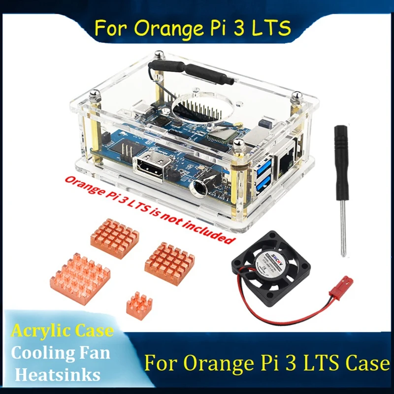 1 Set For Orange Pi 3 LTS Acrylic Case Enclosure Transparent Shell Heatsink Screwdriver Cooling Fan Acrylic Case