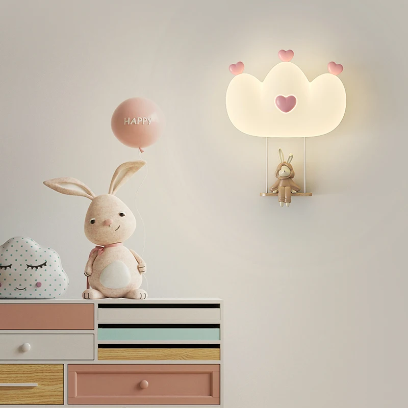 Princess Room Wall Lights For Boy Girl Bedroom Bedside Minimalist Children's Room Wall Lamps Cute Monkey Rabbit Cloud Lamp