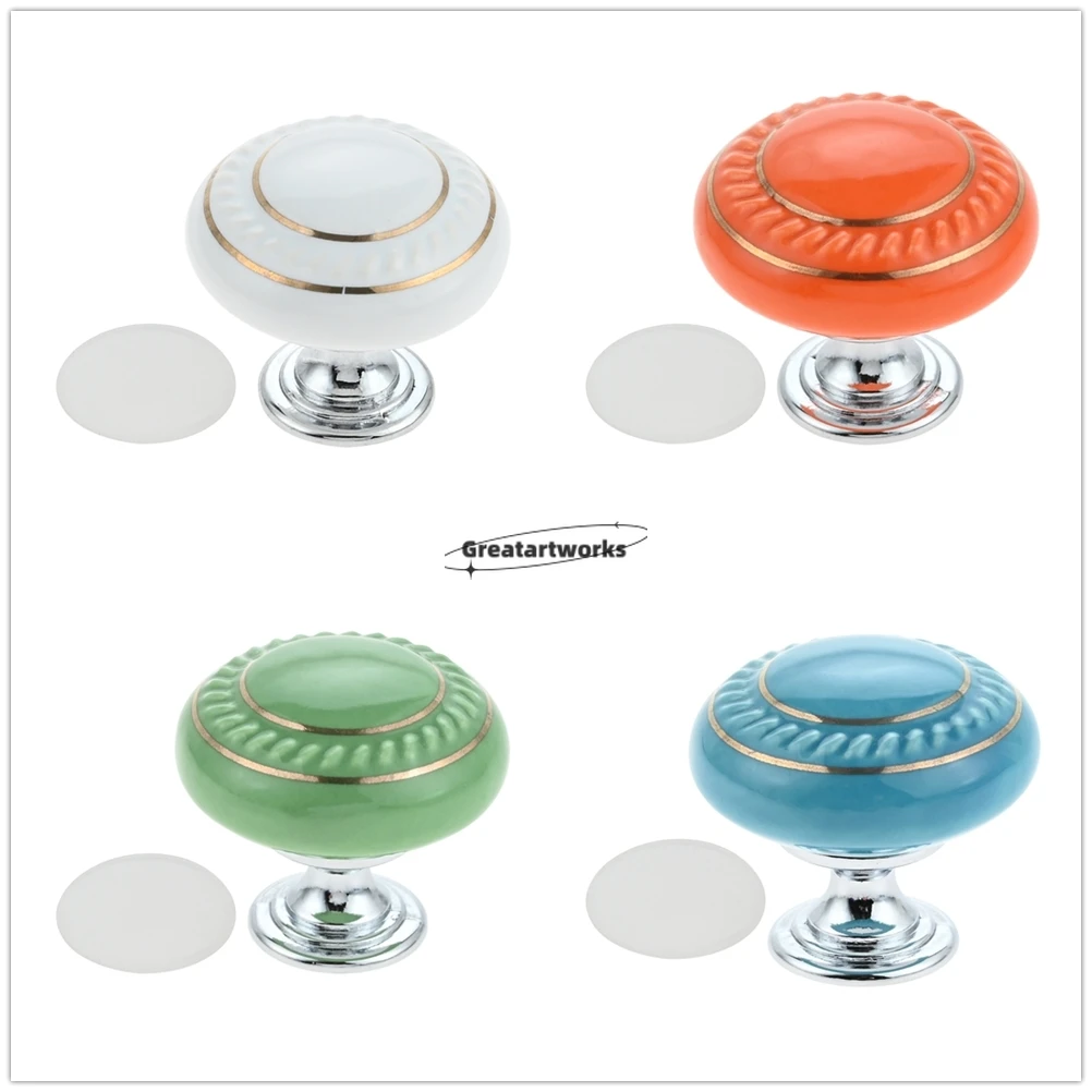 5pcs Round-shaped Toilet Press Button Colorful Ceramic Smooth Touch Protect Long Nails Bathroom Tank Button Auxiliary Presser