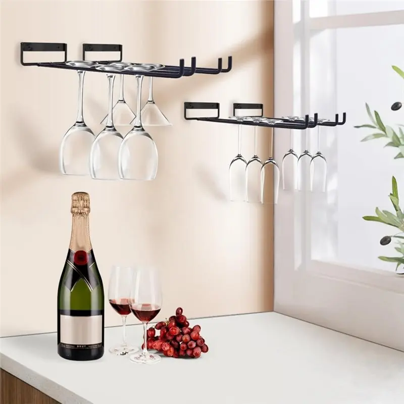 【LIMITED EDITION】Wall Mountable Iron Wine Glasses Rack, 4Pcs Wine Glass Holder Storage Hanger For Bars Coffee