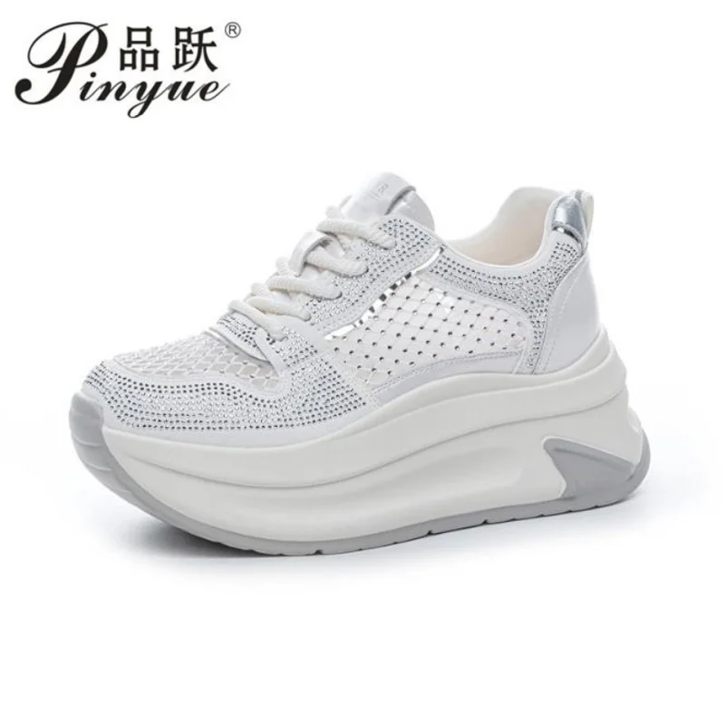 

7cm Air Mesh Microfiber Leather High Brand Sandals Women Platform Wedge Fashion Comfy Chunky Sneaker Hollow Shoes Summer 33-40