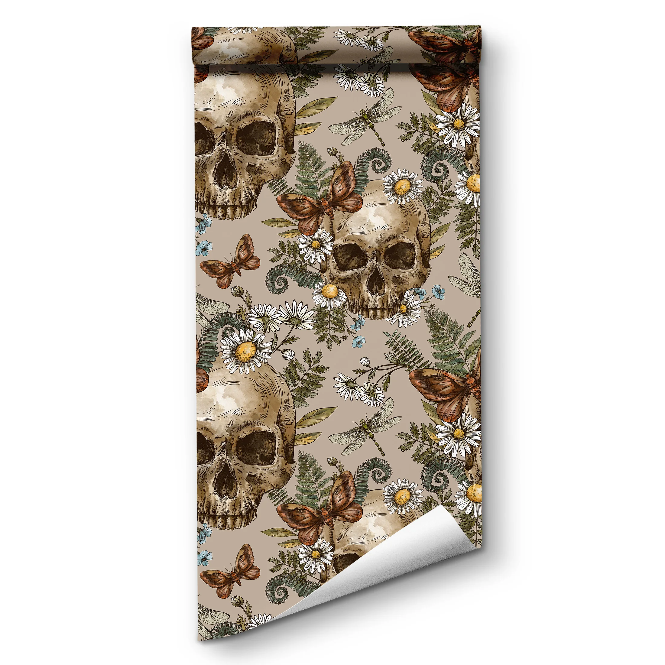 Skull Daisy Moth Dragonfly Botanical Self Adhesive Wallpaper Removable Spooky Wall Sticker for Bar Goth Bedroom Home Decor