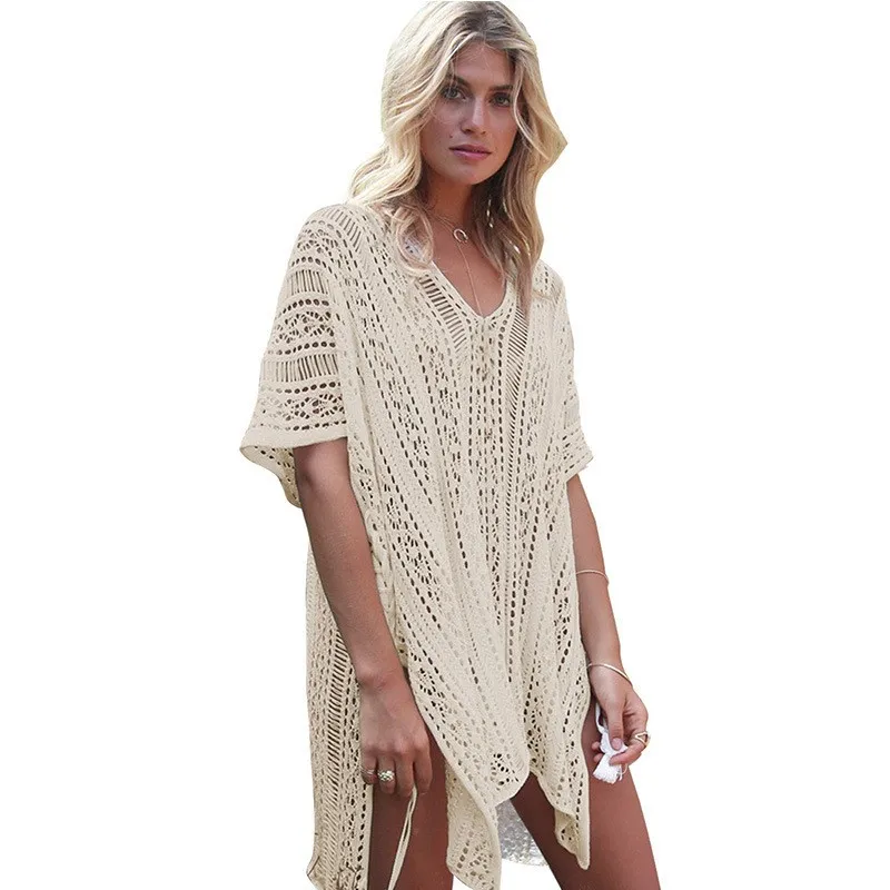 Lady New Arrivals Sexy Beach Cover up White Crochet Robe de Plage Pareos for Women Swim Wear Saida de Praia Beachwear Coverups