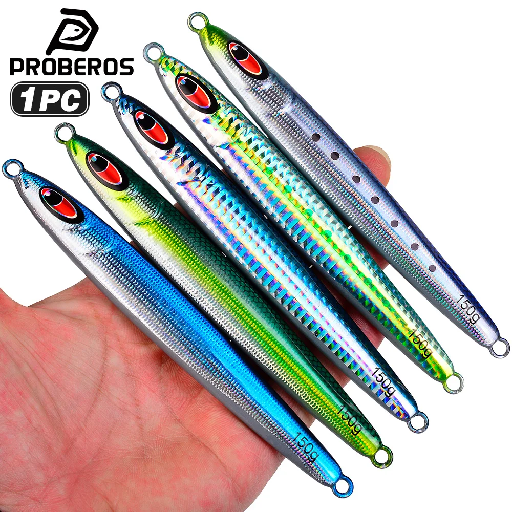 Proberos 1 ud. 30g 40g 60g 80g 100g Señuelo de jigging tipo sardina con recubrimiento UV, jig metálico de lanzado largo, señuelo de pesca, jigs para pesca marina