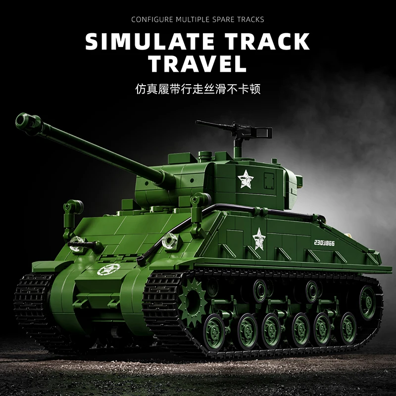 Amerikaanse M4 Sherman Medium Tank Wereldoorlog II Bouwstenen Jongen Assemblage Speelgoed Gevolgd Gepantserd Voertuig Zwaar Educatief Speelgoed