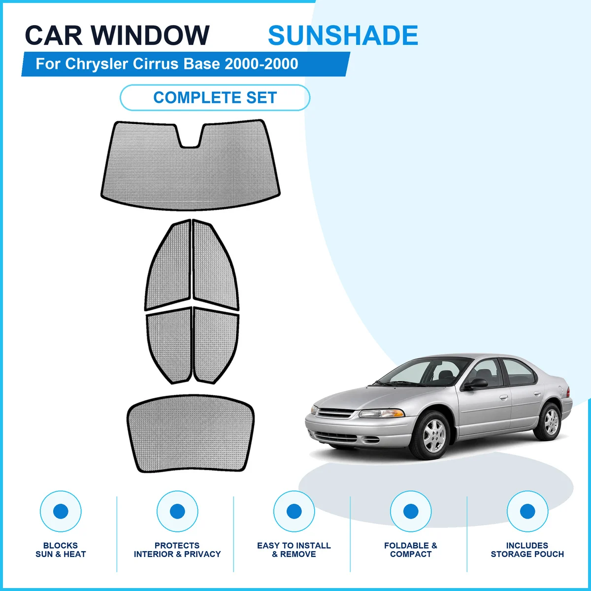 For Chrysler Cirrus Base 2000-2000 Custom Full Set Window Sunshades Aluminum Foil Suction Cup Anti UV Privacy