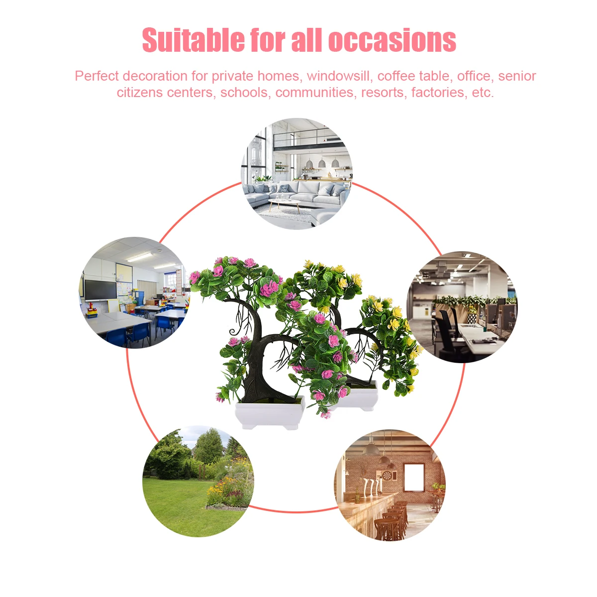 

2 Pcs Dining Table Plastic Flower Bonsai Office Indoor Plants Artificial Fake Potted