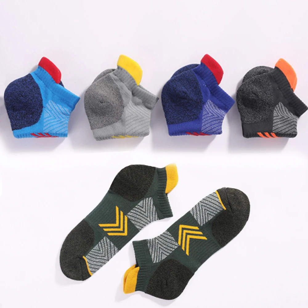 5Pairs High Quality Men Ankle Socks Breathable Cotton Sports Socks Mesh Casual Athletic Thick Big Heel Short Socken Size 39-50