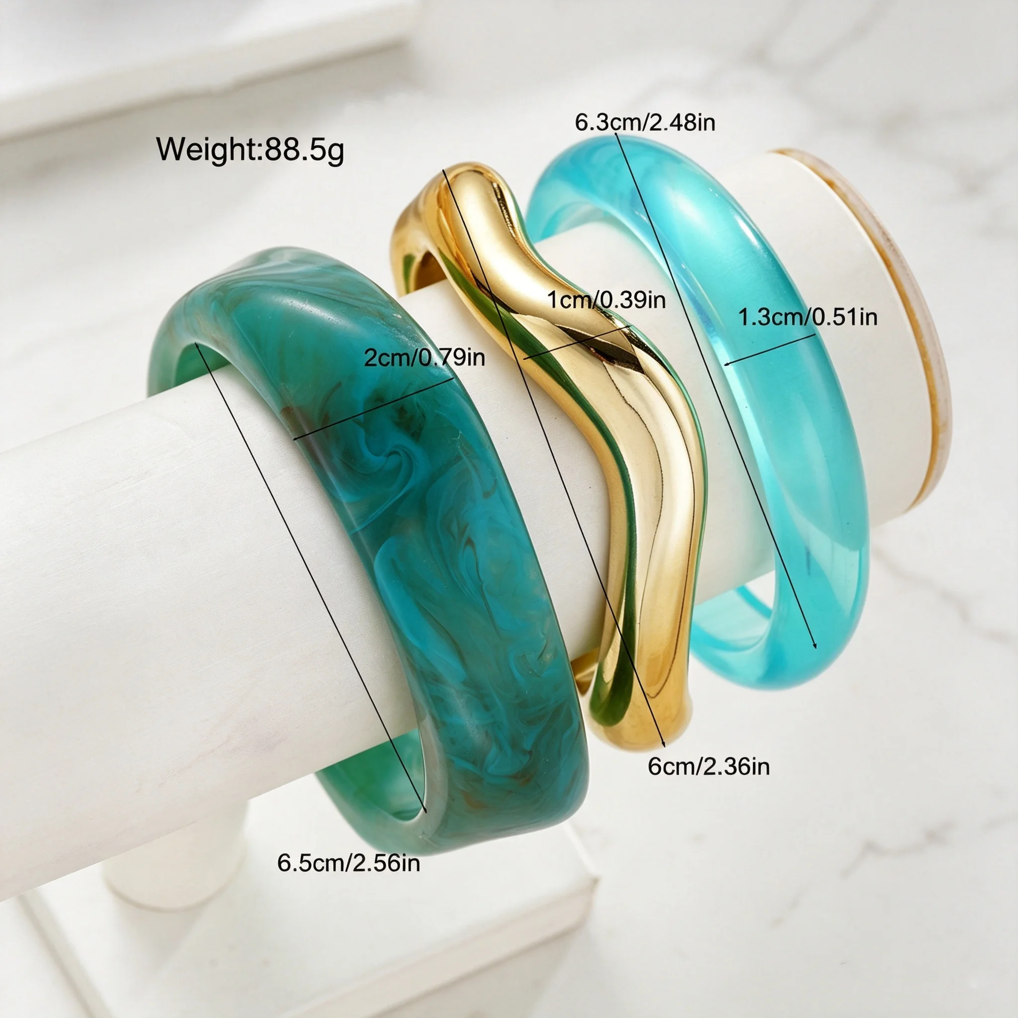 3-teiliges Retro-Tie-Dye-Harz-Armreif-Set für Damen, klobige, unregelmäßige Acryl-Manschettenarmbänder, täglicher Statement-Schmuck, Geschenk, neu – Detail 6