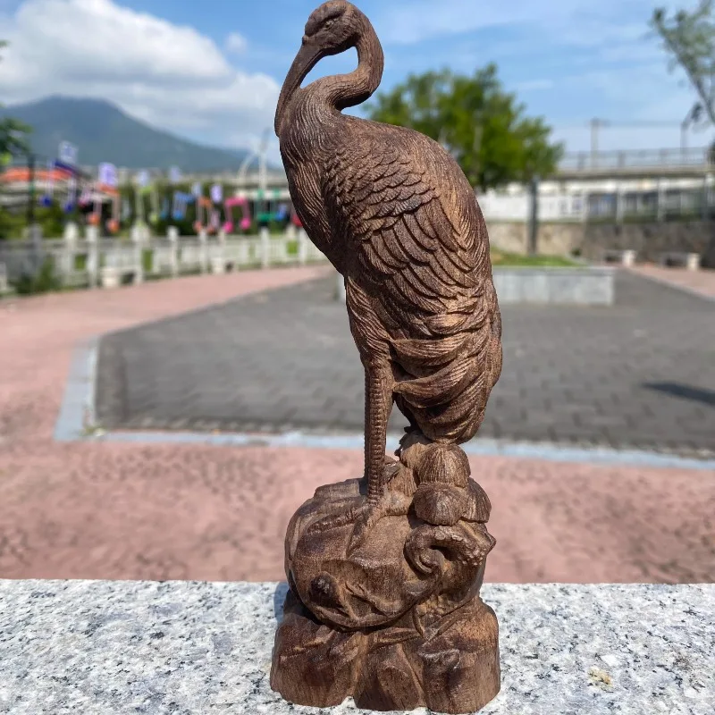 

Exquisite Wooden Crane Sculpture, Hand-Carved Auspicious Animal Figurine, Perfect Birthday Gift for Elders