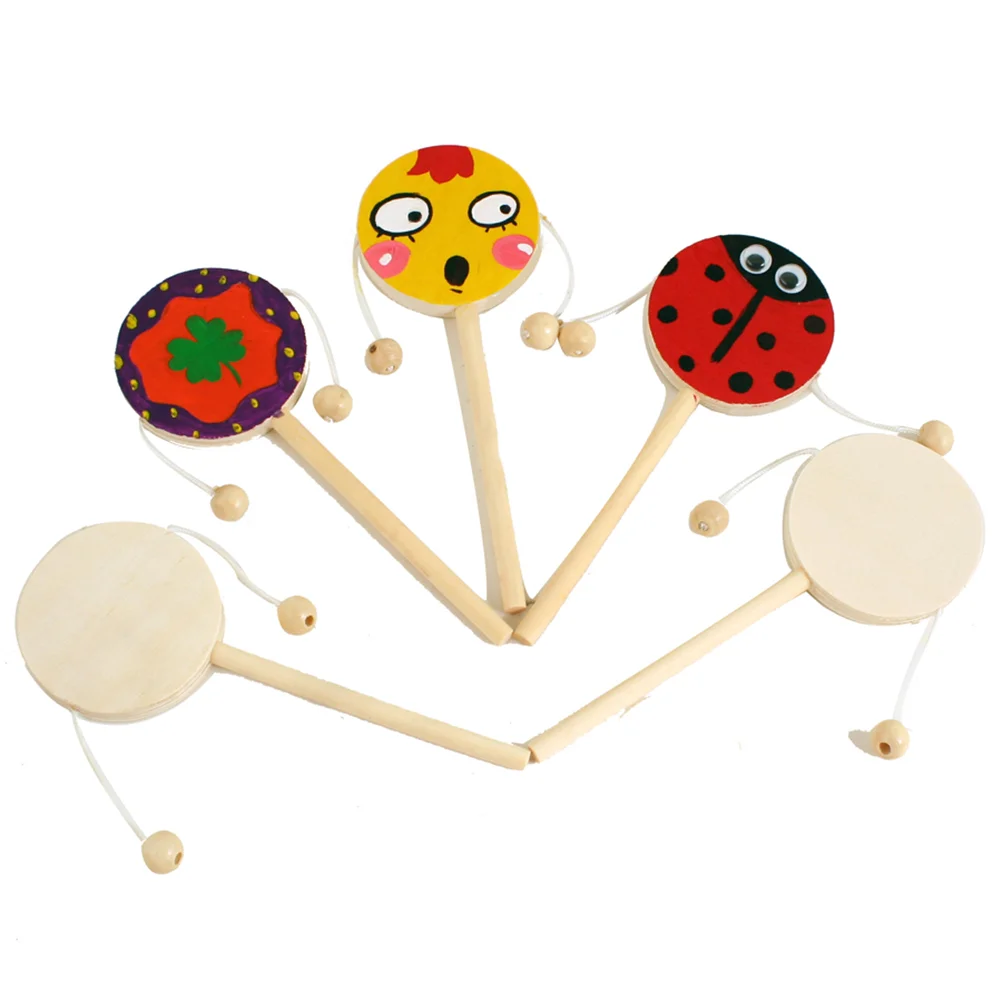 1 Set of 6pcs DIY -drum Wooden Unfinished Painting Shaking Drum DIY drum wooden pellet drum