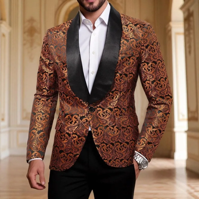 

Men's Paisley Jacquard Shawl Lapel Blazer Suit Jacket for Wedding Party Prom Stage Performance