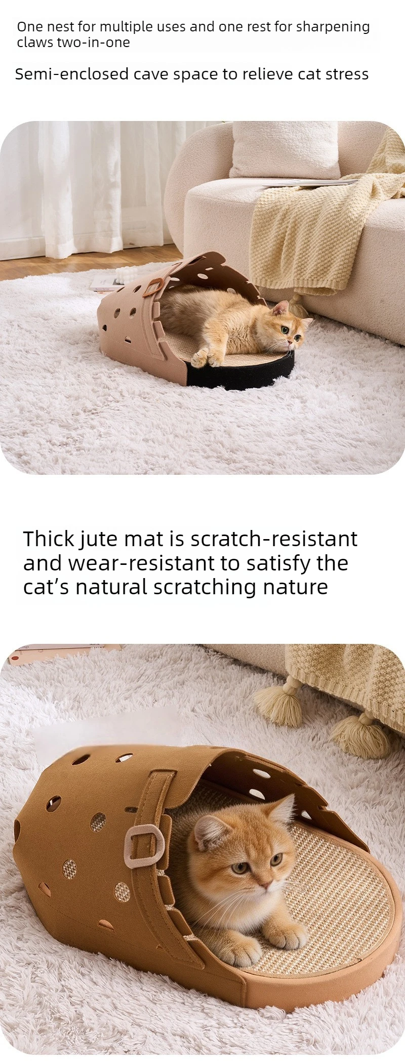 Slipper‑Style Cat Bed Sisal Scratching Pad Cat Beds Semi Enclosed Creative Breathable Kitten Beds Funny Anti Scratch Puppy House