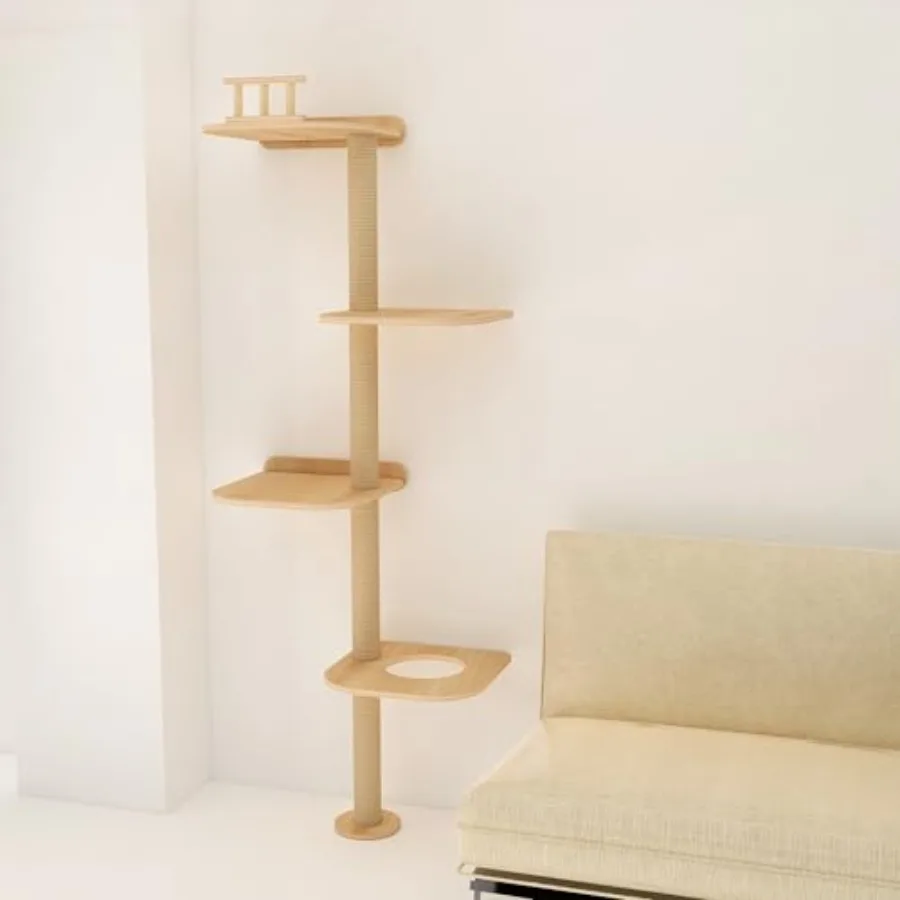 

Wall-Mounted Tall Cat Tree Cat Scratching Post Space Saving Floor to Ceiling Cat Tower Natural Wood Cat Wall Shelves Corner cat