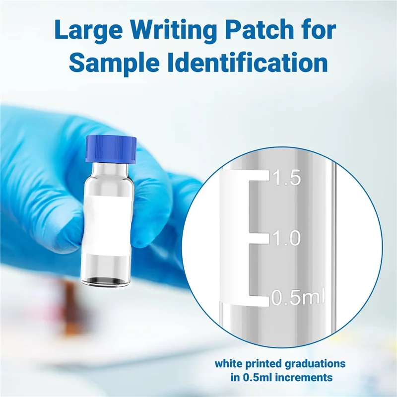 2ML Autosampler Vials Pack Of 100 - HPLC Vials 9-425 Clear Vials with Blue Screw Caps Red White Septa