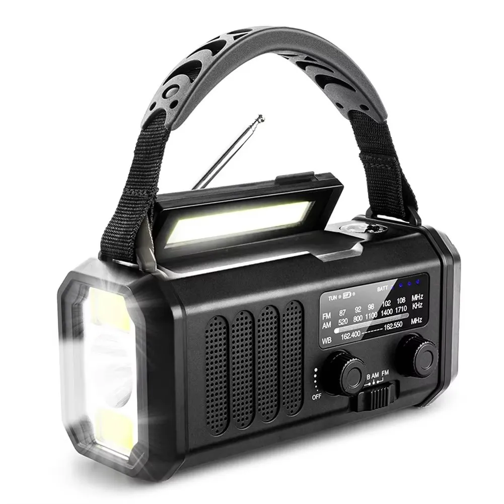 SOS Alarm Power Bank Radio E30 10000mAh FM Noodradio Solar Handslingergenerator AM/FM/NOAA LED Draagbare Radio - afbeelding 1