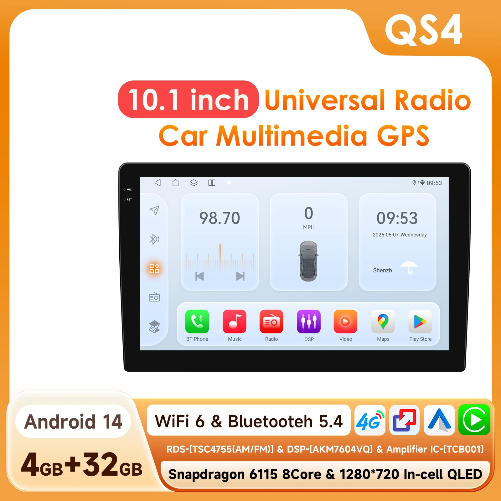 Hizpo 10.1Inch 2din Universele Android13 Autoradio Headunit Intelligente Multimedia Carplay 4G Bt Gps Navigatie Ui7862 Ui8581