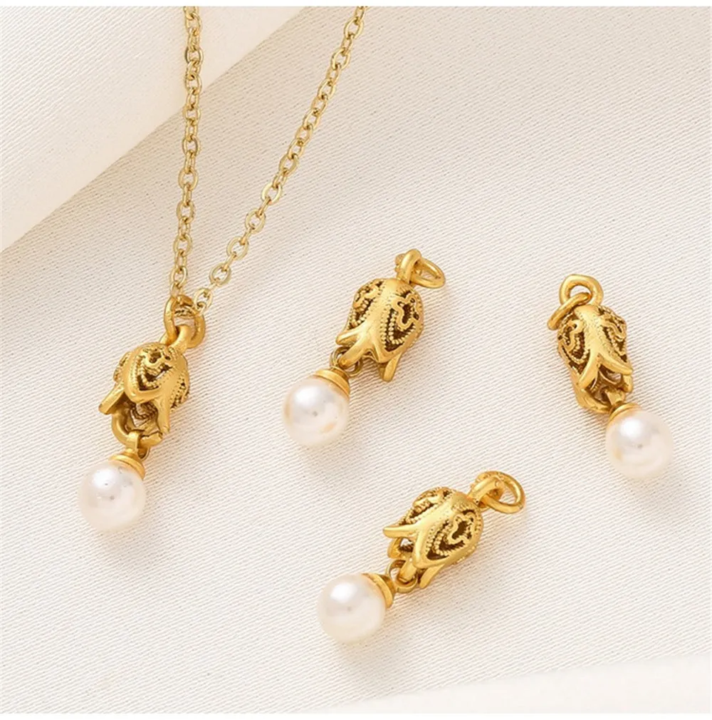 

Ancient Gold Hoarse Gold Color-preserving Bud Hanging Pearl Bead Pendant DIY Handmade Bracelet Necklace Ear Pendant Accessories