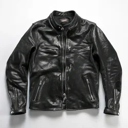 LNY Shop Best.Luxury Mens Thick tanned sheepskin jacket.Classic J100 Motor Rider leather coat.Vintage black real leather cloth