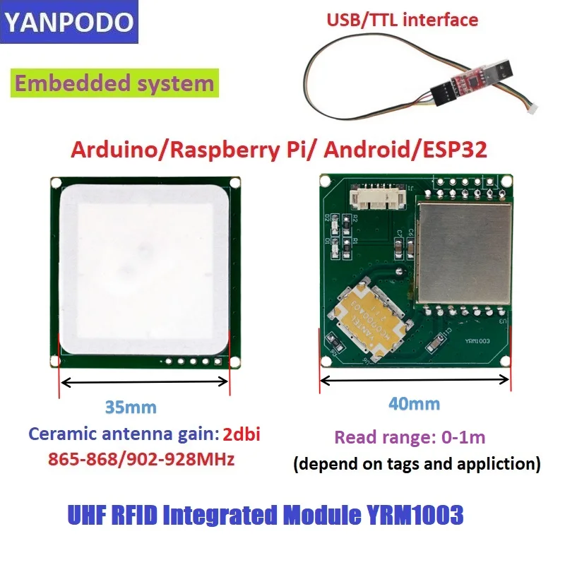 Yanpodo UHF RFID Integrated Module reader&writer 3dbi Antenna USB/TTL Aonnector with Raspberry Pi for Embedded System