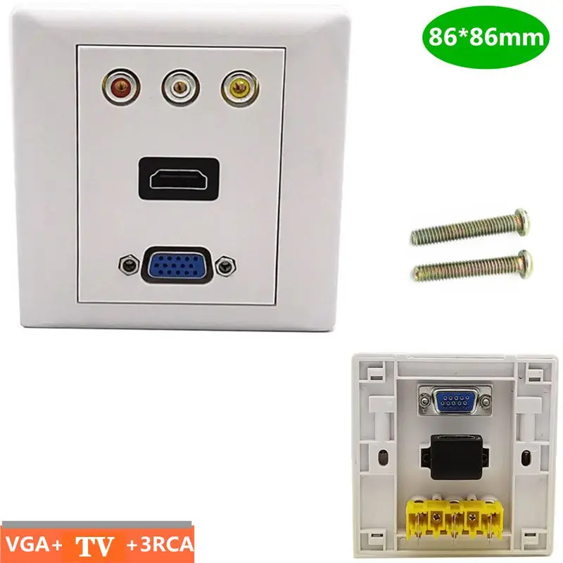 86 Type Multimedia Panel 4K High-Definition Cable HDMI Compatible Socket+VGA Panel+Audio And Video 3rca Wall Plug