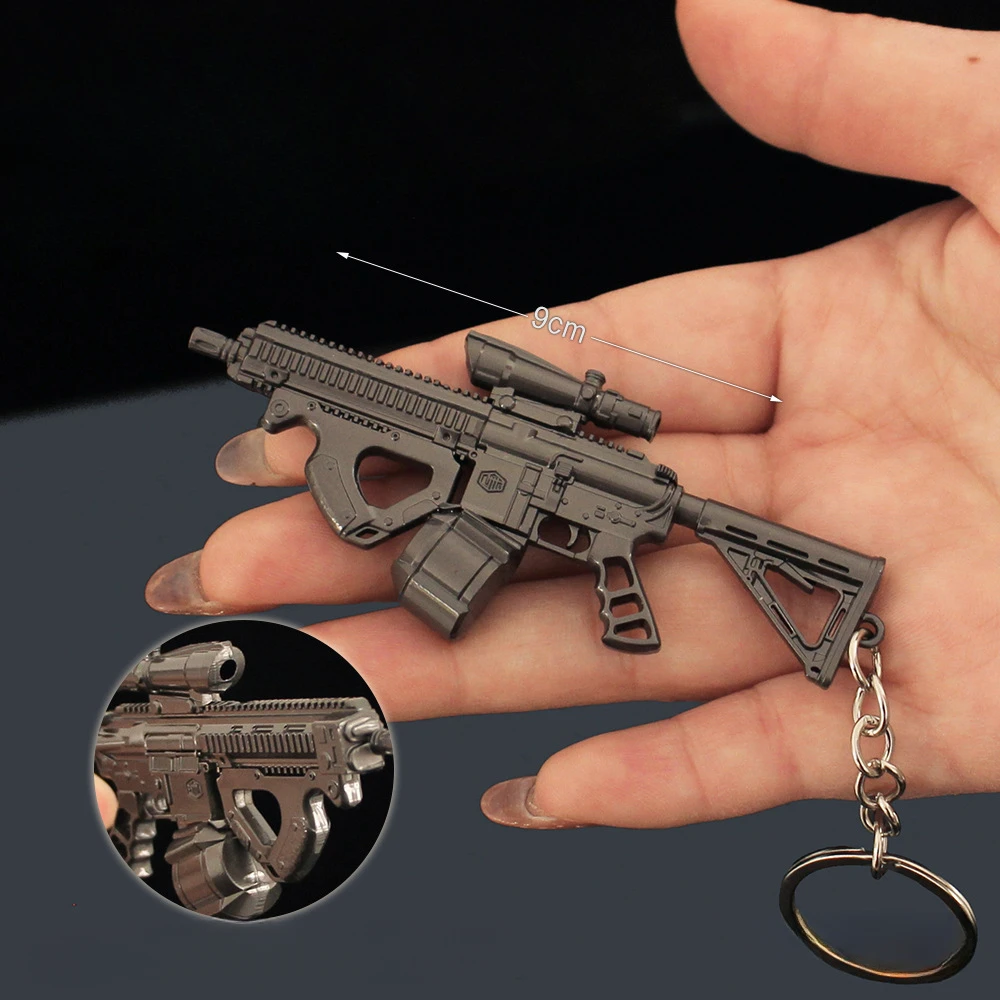 Portachiavi 9 cm/3,54 pollici Ciondolo Mini FH416 Pistola d'assalto Periferiche di gioco Accessori Arma Puntelli in metallo Regalo fidanzato Decorativo