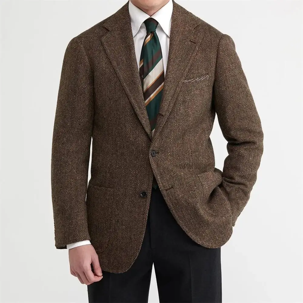 Cappotto corto da uomo in misto lana Giacca da uomo italiana retrò a spina di pesce Giacca da uomo casual slim fit in stile coreano