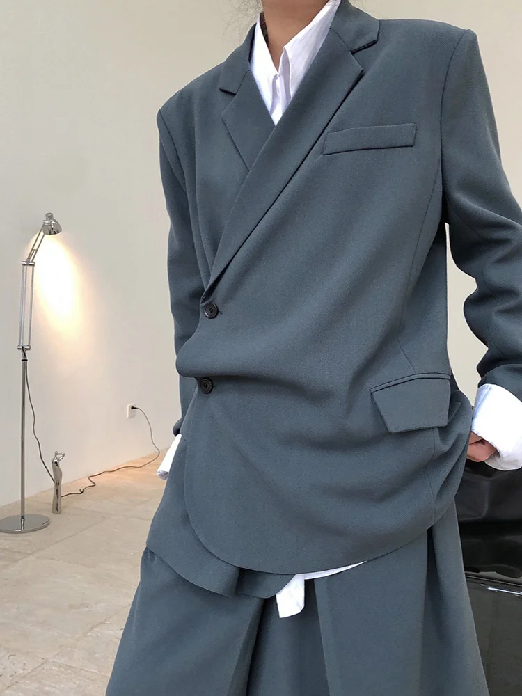 

Women Green Irregular Pleated Big Size Blazer New Lapel Long Sleeve Loose Fit Jacket Fashion Spring Autumn 2022 C768