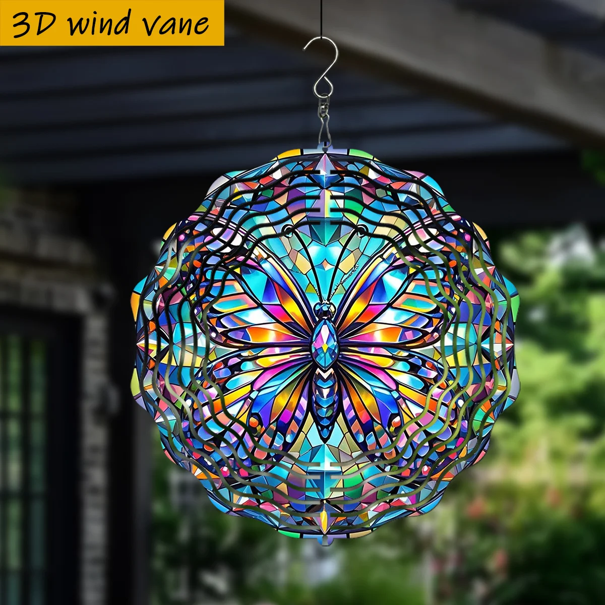 3D Colorful Patchwork Butterfly Wind Spinner - 10 Inch Metal Art with 360 Swivel Hook for Garden Patio Holiday Gift