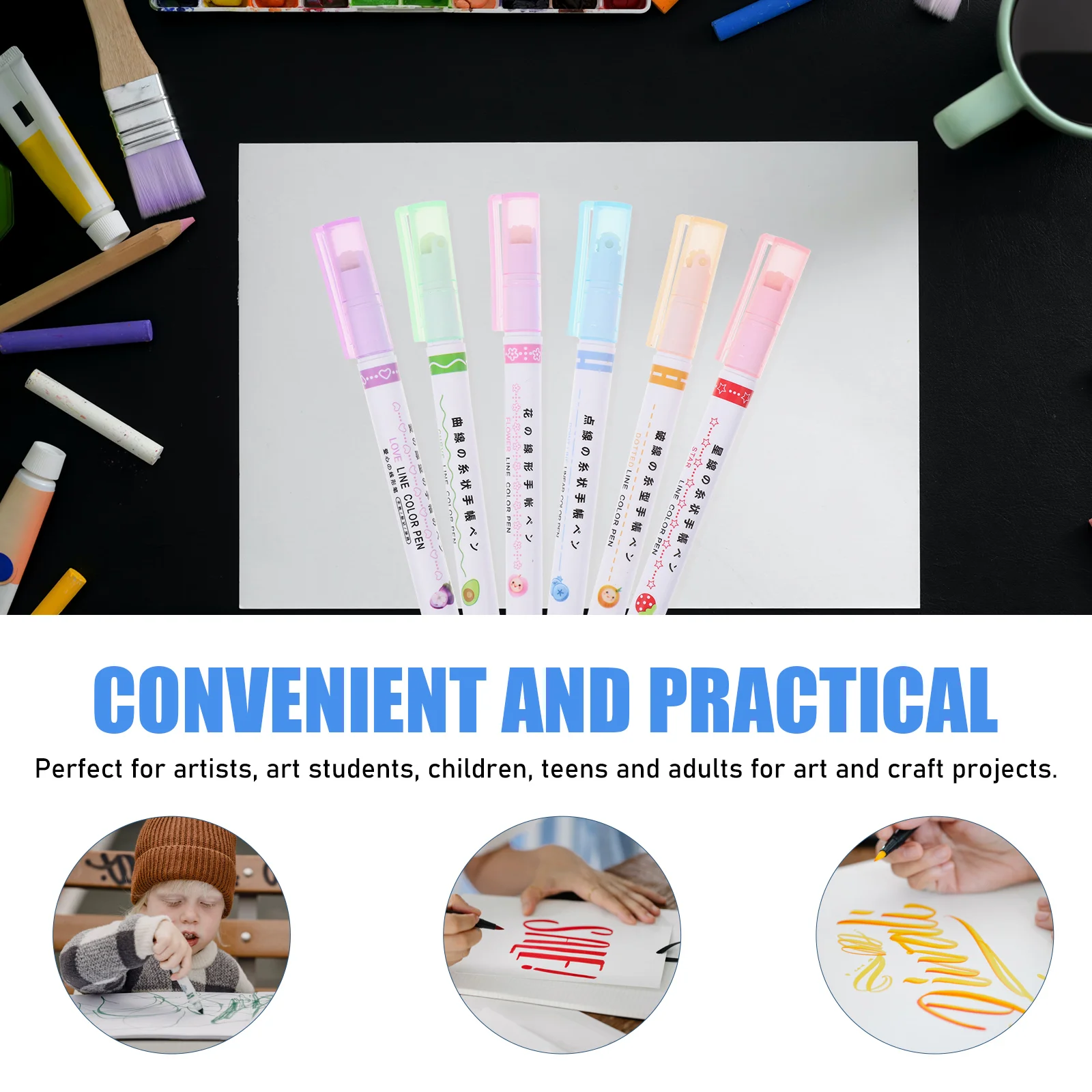 6 Pcs Outline Marker Pen Portable Professional Plastic Multi-color Paint Student Use