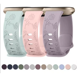 Correa con grabado de flores para Fitbit Versa 3/Versa 4, correa de silicona suave para reloj Fitbit Sense/Sense 2, accesorio de pulsera