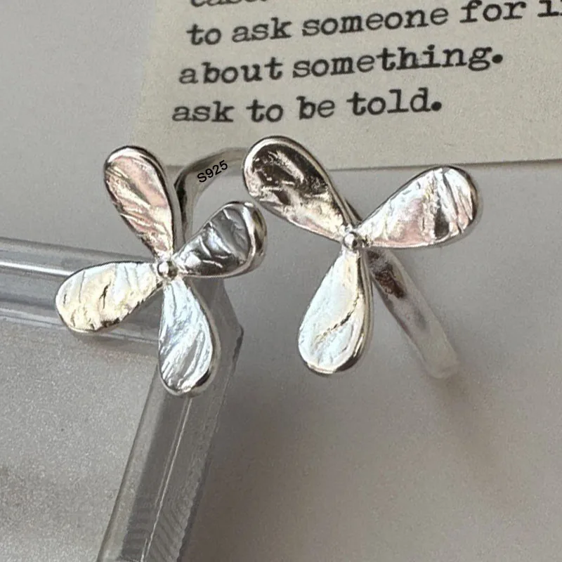 

925 Sterling Silver Rings for Women Couple Minimalist Handmade Simple Big Flower Ring Fine Jewelry Gift Prevent Allergy