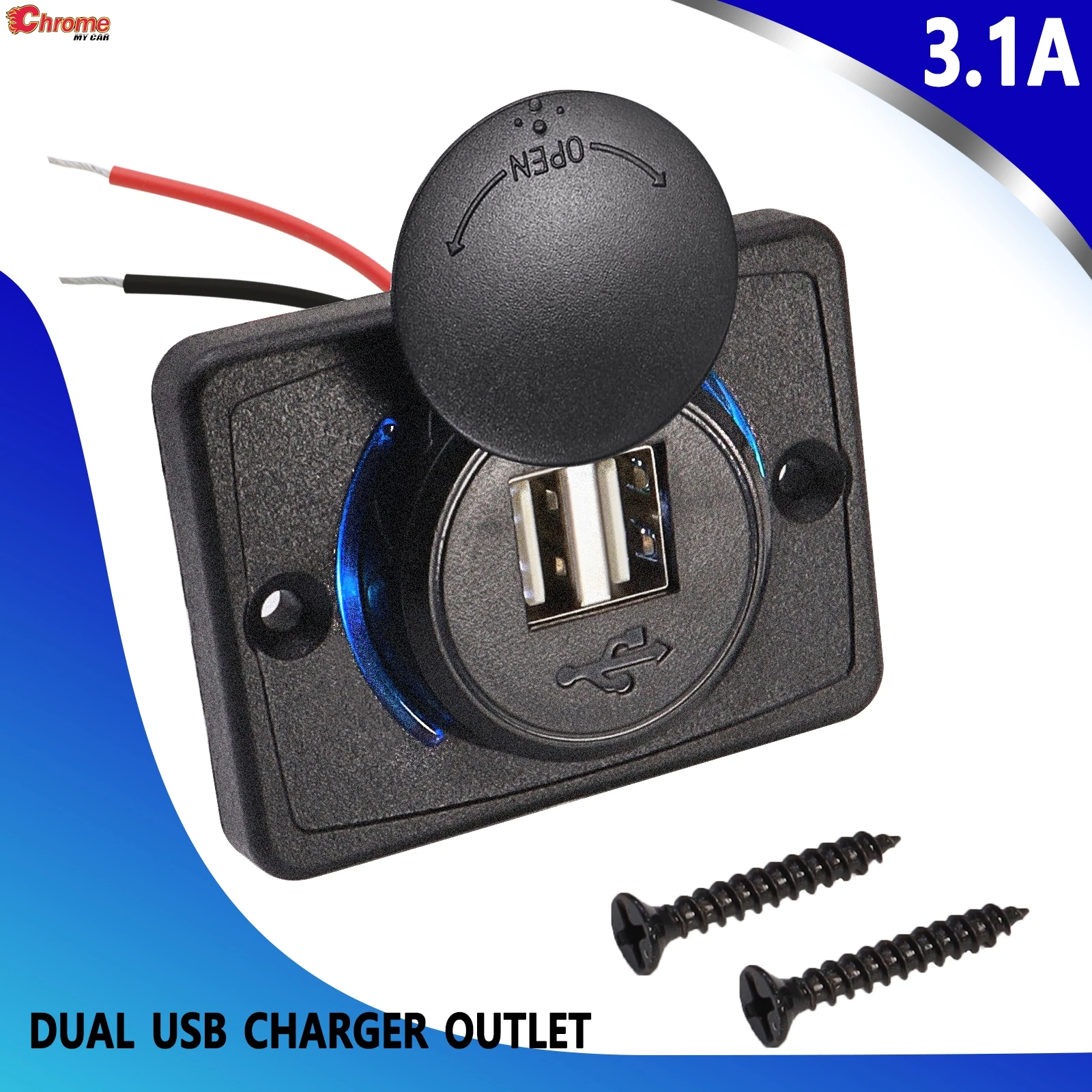 

12-24V Car Socket Adapter Universal 3.1A Dual USB Port Car Charger Waterproof RV Buses Charging Socket Adapter For Mobile Phone