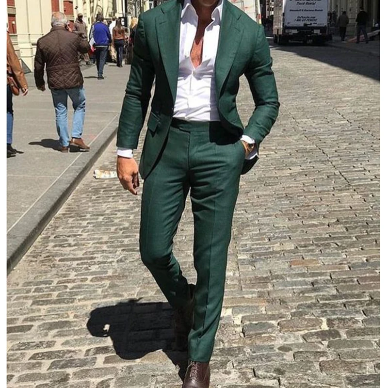 

Latest Design Dark Green Notched Lapel With One Button Men Suits Slim Fit 2 Pieces Costum Homme Groom Tuxedos Terno Masculino