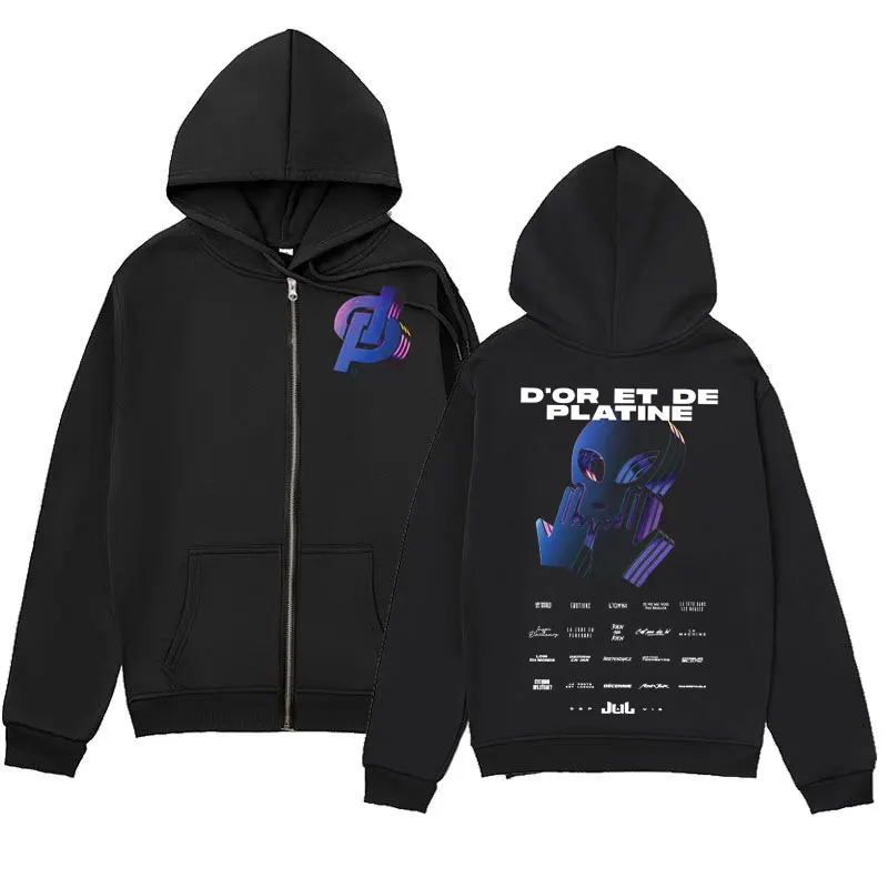 

France Rapper Jul Tour 2025 Zipper Hoodie Men's Women Fashion Hip Hop Zip Up Sweatshirts High Quality Fleece Oversized Pullovers