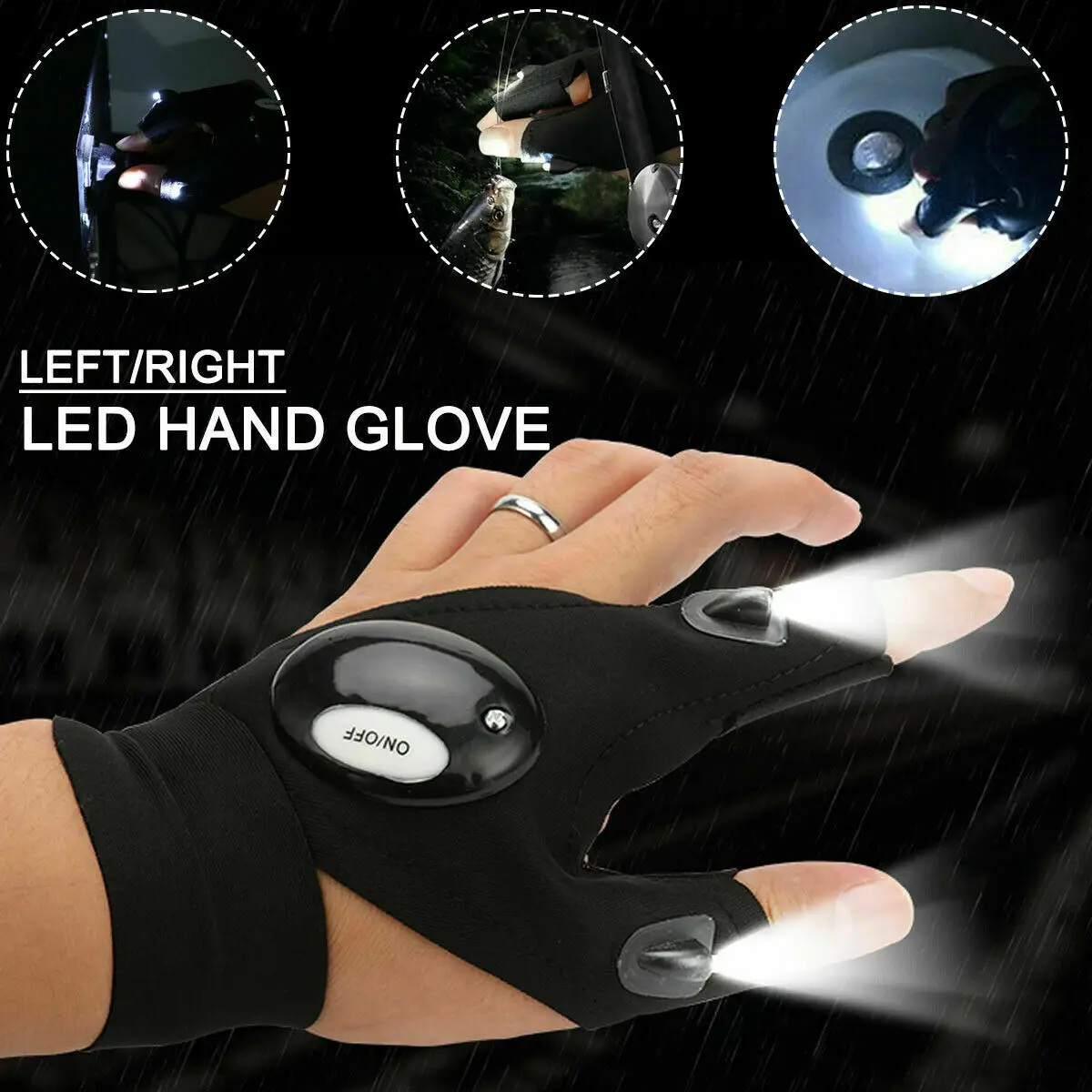 Night Light Waterproof Fishing Gloves with LED Flashlight Rescue Tools Outdoor Gear Cycling Practical Durable Fingerless Gloves