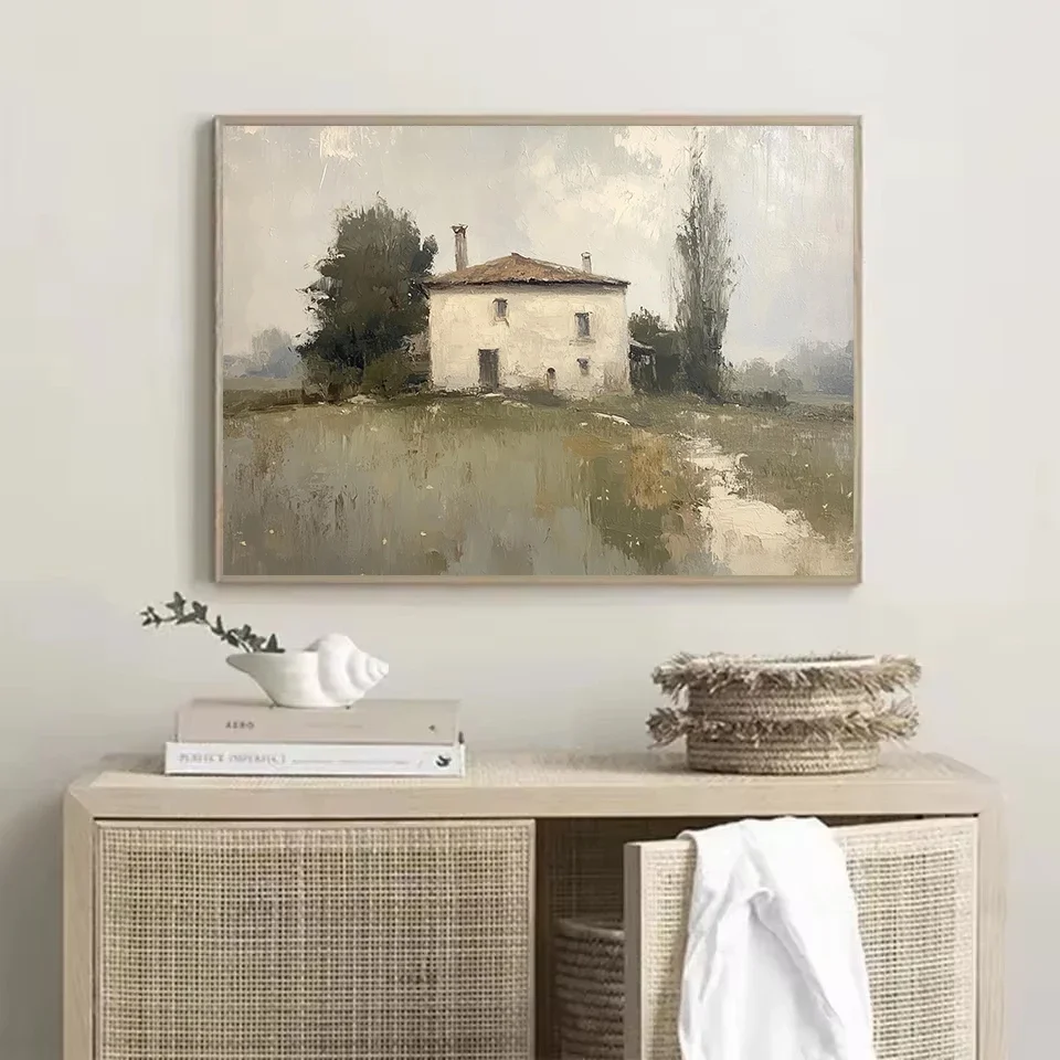 Antique European Castle Farmhouse Countryside Forest Boat Landscape Poster Canvas Painting Wall Art Pictures Home Room Decor