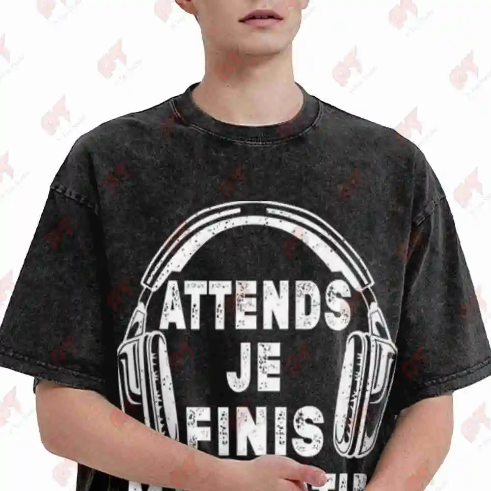 Wait Je Finis Ma Partie Video Game Vintage Washed Tee Pure Cotton T-Shirt