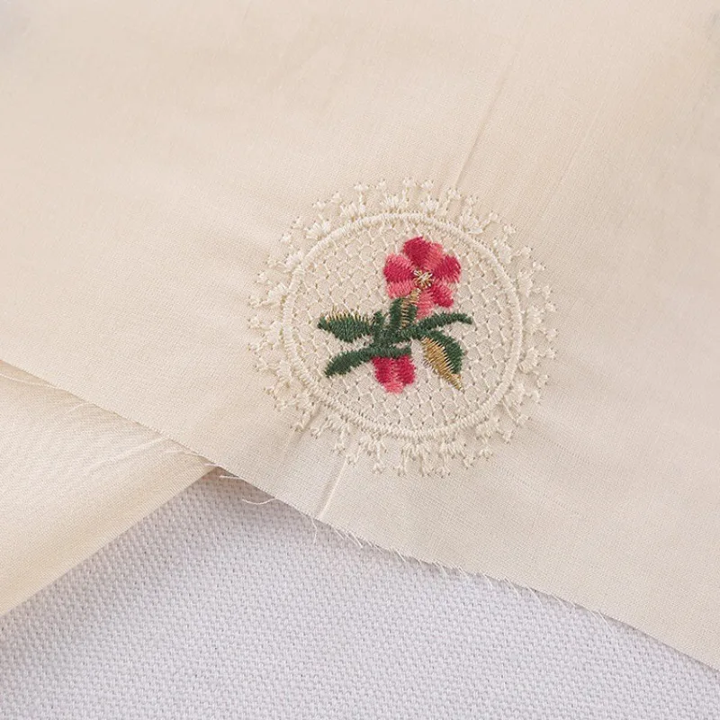 150x50cm Exquisite Beige White Embroidered Cotton Sewing Fabric, for Doll Clothes Handmade DIY Home Sewing Cloth view 2